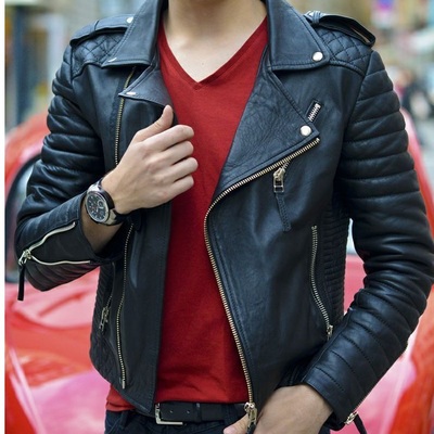 Leather skin men black authentic cow skin biker motorcycle leather jacket - Thumbnail 3
