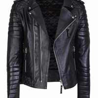 Men's Genuine Lambskin Quilted Leather Motorcycle Jacket Slim fit Biker Jacket - Thumbnail 2