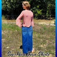 CLASSIC COMFORT INDIGO WASH DENIM LONG SKIRT - Thumbnail 1