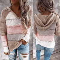 Knitted Colorblock Hollow Out Hooded Sweaters - Thumbnail 3