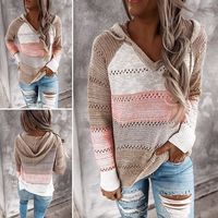Knitted Colorblock Hollow Out Hooded Sweaters - Thumbnail 2