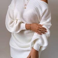 Casual Women'S Off-Shoulder Knitted Sweater Dress - Thumbnail 1