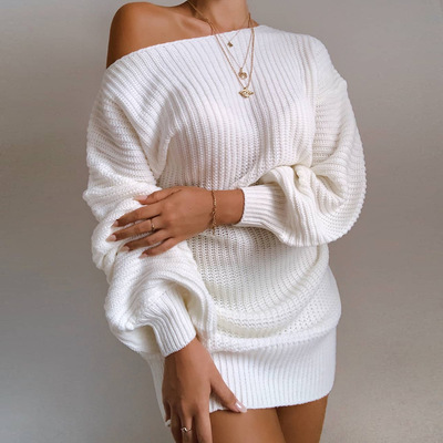 Casual women's off-shoulder knitted sweater dress