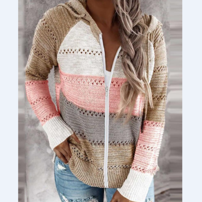 Colorblock zipper hollow out casual coat - Thumbnail 4