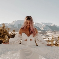 Tulle A-Line 2 Pieces Strapless Wedding Dresses A-line V-Neck Bridal Gowns  - Thumbnail 6