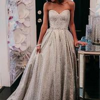 Gorgeous Glitter Ball Gown Sweetheart Silver Sequins Prom Dresses for Teen - Thumbnail 1