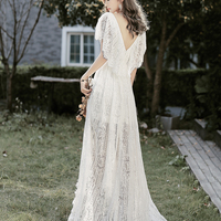 White lace high low prom dress evening dress - Thumbnail 1