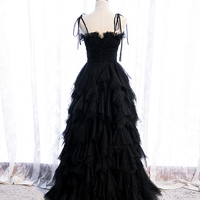 Black tulle long prom gown evening dress - Thumbnail 3