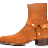 Elegant Handmade Bespoke Tan Side Zipper Ankle High Suede Boots - Thumbnail 1