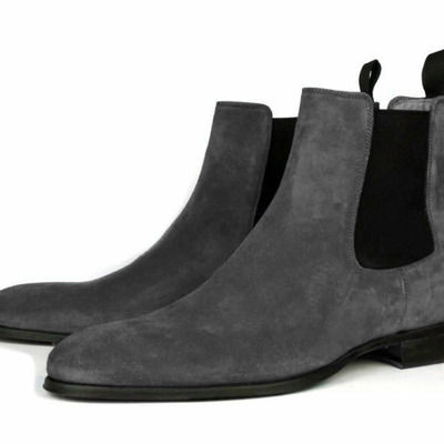 Handmade trendy bespoke gray chelsea ankle high suede boots - Thumbnail 1