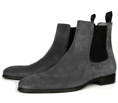 Handmade Trendy Bespoke Gray Chelsea Ankle High Suede Boots