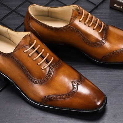 New handmade bespoke brown brogue ankle leather shoes