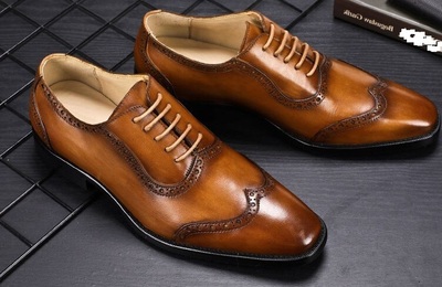 New Handmade Bespoke Brown Brogue Ankle Leather Shoes