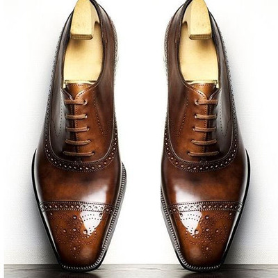 Men bespoke handmade brown ankle lace up leather shoes