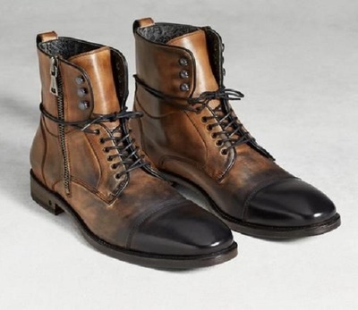 Bespoke Men Handmade Brown Lace Up Ankle High Stylish Leather Boots