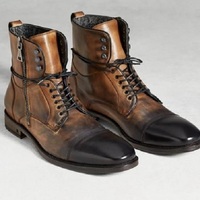 Bespoke Men Handmade Brown Lace Up Ankle High Stylish Leather Boots - Thumbnail 1
