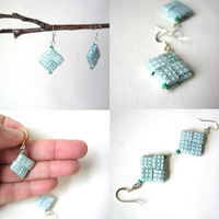 Green  Eco-Chic Earrings Made With Rescued Security Envelopes - Thumbnail 2
