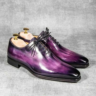 Handmade men's whole cut purple patina oxford shoes men luxury custom shoes - Thumbnail 2