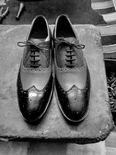Handmade Oxford Gray Black Color Wingtip Full Brogue Genuine Leather Men's Shoes