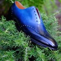 Handmade Best Whole Cut Blue Oxfords Leather Patina Finish Shoes For Men - Thumbnail 1