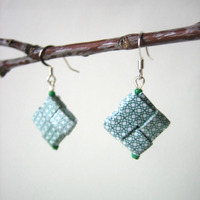Green  Eco-Chic Earrings Made With Rescued Security Envelopes - Thumbnail 3