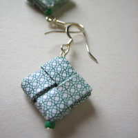 Green  Eco-Chic Earrings Made With Rescued Security Envelopes - Thumbnail 1