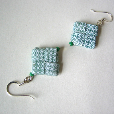 Green  eco-chic earrings made with rescued security envelopes