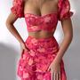 Floral Print Pom Pom Ruffles Top & Layered Skirt set-1