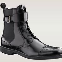 Handmade Brogue Style Shoes, Lace Up & Rounded Buckle Genuine Leather Boots - Thumbnail 1