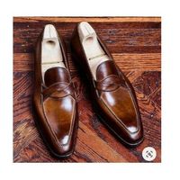 Handmade Men Brown Moccasin Dress Business Shoes, Real Leather Office Shoes - Thumbnail 1