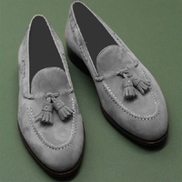 Mens Handmade Loafers Gray Suede Tassels Shoes, Moccasin Tassels Shoes - Thumbnail 4