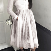 Solid Color Gauze Long-Sleeved Dress - Thumbnail 3