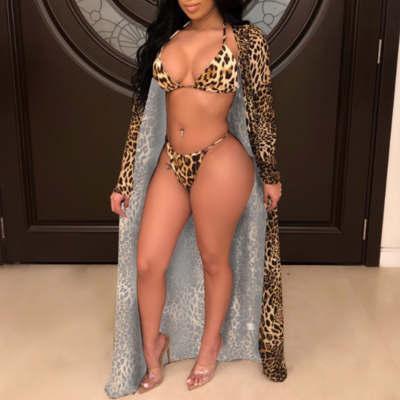 Women'S Fashion Sexy Leopard Bikini Three-Piece Suit