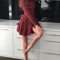 Plaid Print Button Up Irregular Shirt Dress - Thumbnail 1