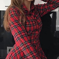 Plaid Print Button Up Irregular Shirt Dress - Thumbnail 2