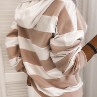 Loose Long-Sleeved Striped Women'S Hooded Sweater - Thumbnail 4