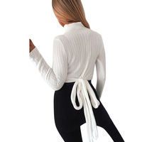 Sexy Long Sleeve High Neck Slim Top - Thumbnail 2