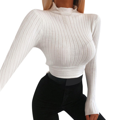 Sexy Long Sleeve High Neck Slim Top