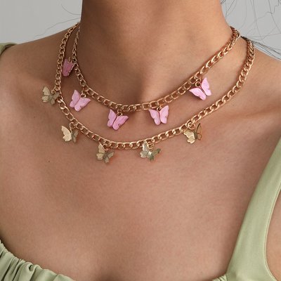 Vintage butterfly double necklace