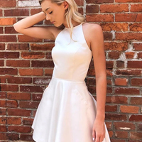 Cute A Line Round Neck Beading White Homecoming Dresses,2020 Hoco Dresses - Thumbnail 1
