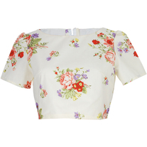 Cream Floral Crop Top  