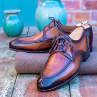 Bespoke Brown Split Toe Hand Panted Leather Lace Up Dress Men's Shoes  - Thumbnail 1