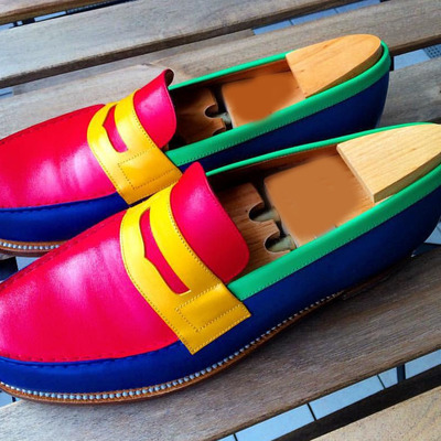 Handmade multi color penny loafer shoes leather lace up dress men's shoes  - Thumbnail 3