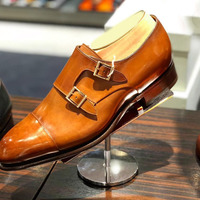 Handmade Tan Cap Toe Double Monk Leather Dress Shoes  - Thumbnail 1