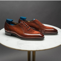 Handmade Brown Leather Suede Square Toe Men's Shoes Dress Shoes  - Thumbnail 1