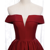 Burgundy satin short prom dress party dress - Thumbnail 1