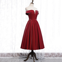 Burgundy satin short prom dress party dress - Thumbnail 2