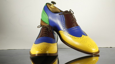 Handmade Multi Color Wing Tip Leather Men's Shoes Dress Shoes