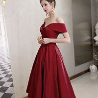 Cute satin short prom dress burgundy party dress - Thumbnail 2