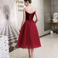 Burgundy velvet tulle short prom dress party dress - Thumbnail 2